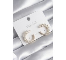 Pirinç Gold Renk Zirkon Taşlı Kadın Küpe