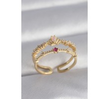 Pirinç Gold Renk Zirkon Taşlı Taç Model Kadın Yüzük