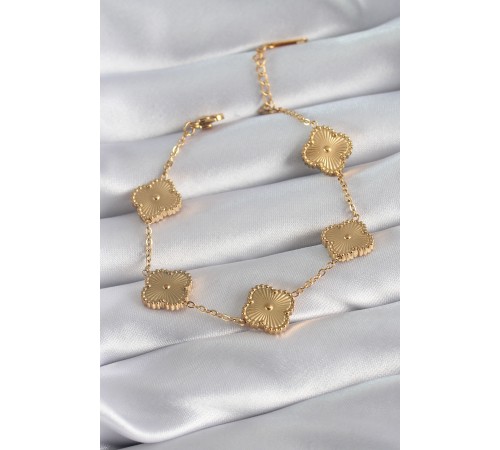 316L Çelik Gold Renk Yonca Model İşleme Detay Kadın Bileklik