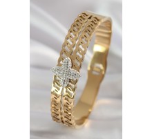 316L Çelik Gold Renk Zirkon Taşlı Çiçek Model Kadın Kelepçe