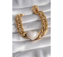 316L Çelik Gold Renk Pembe 3D Kalp Model Zirkon Taşlı Kadın Bileklik