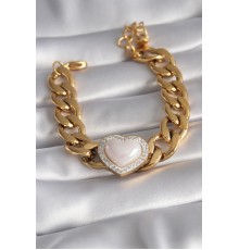 316L Çelik Gold Renk Pembe 3D Kalp Model Zirkon Taşlı Kadın Bileklik
