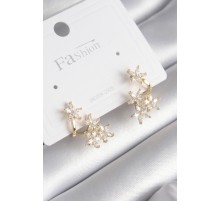 Pirinç Gold Renk Zirkon Taşlı Çiçek Tasarım Kadın Küpe