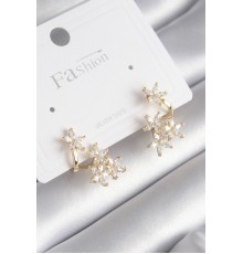 Pirinç Gold Renk Zirkon Taşlı Çiçek Tasarım Kadın Küpe