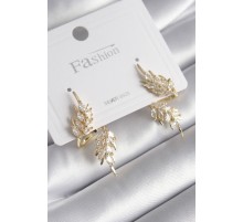 Pirinç Gold Renk Zirkon Taşlı Yaprak Model Kadın Küpe