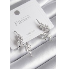 Pirinç Gümüş Renk Zirkon Taşlı Yaprak Model Kadın Küpe