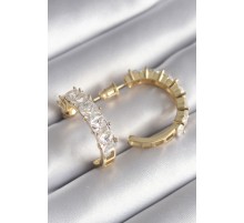 Pirinç Gold Renk Zirkon Taşlı Halka Model Kadın Küpe