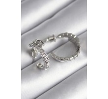 Pirinç Gümüş Renk Zirkon Taşlı Yılan Model Kadın Küpe