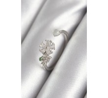 Pirinç Gümüş Renk Zirkon Taşlı Çiçek Model Kadın Yüzük