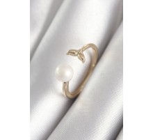 Pirinç Gold Renk İnci Top Figür Balık Kuyruğu Model Kadın Yüzük