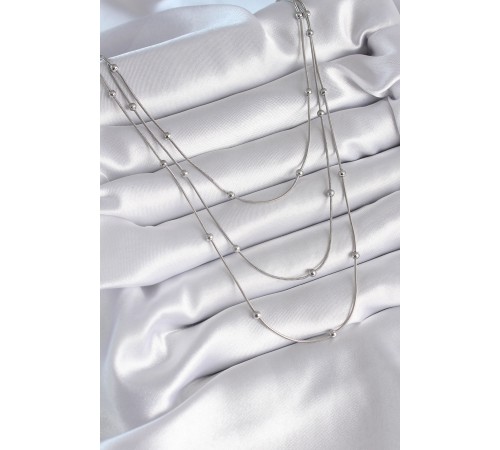 316L Çelik Gümüş Renk 3'lü Topçuk Detay Kadın Kolye