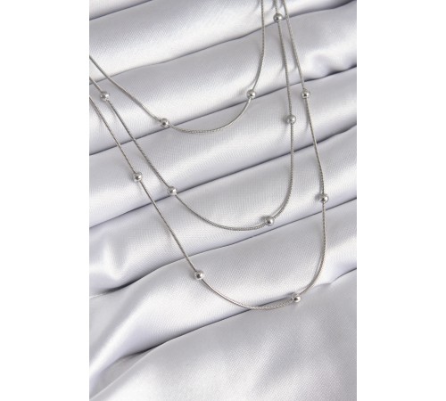 316L Çelik Gümüş Renk 3'lü Topçuk Detay Kadın Kolye