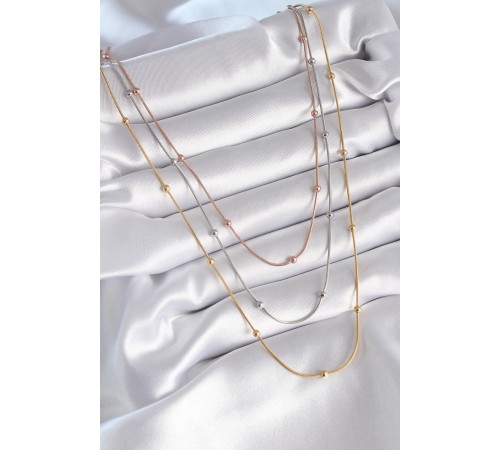 316L Çelik Mix Renk 3'lü Topçuk Detay Kadın Kolye