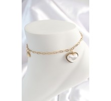 316L Çelik Gold Renk Zincir Model 3D İnci Kalp Model Kadın HalHal