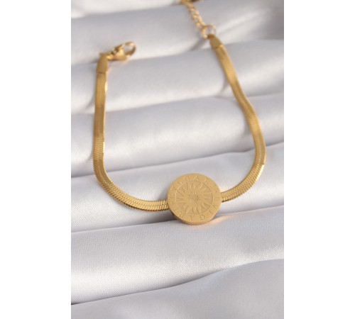316L Çelik Gold Renk İtalyan Zincir Model İşlemeli Madalyon Figür Kadın Bileklik 316L Çelik Gold Renk İtalyan Zincir Model İşlemeli Madalyon Figür Kadın Bileklik