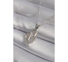 316L Çelik Gümüş Renk Zirkon Taşlı Kanat Model Kadın Kolye