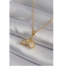 316L Çelik Gold Renk Zirkon Taşlı Balık Kuyruğu Model Kadın Kolye