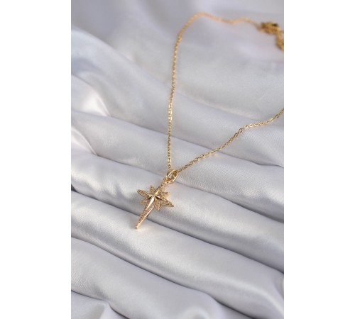 316L Çelik Gold Renk Zirkon Taşlı Kutup Yıldızı Model Kadın Kolye