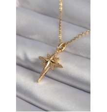316L Çelik Gold Renk Zirkon Taşlı Kutup Yıldızı Model Kadın Kolye