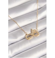 316L Çelik Gold Renk Zirkon Zincir Taşı Sonsuzluk Kelebek Model Kadın Kolye