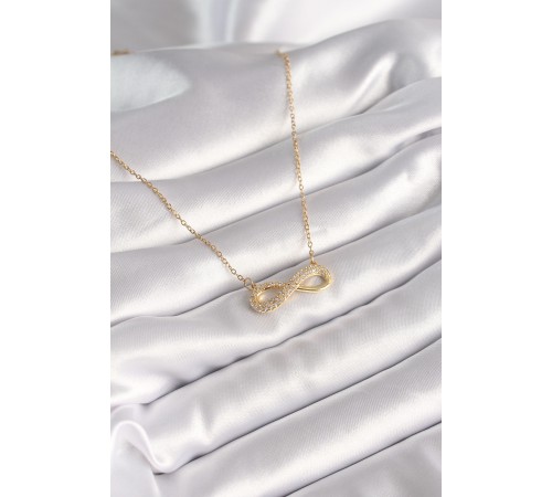 316L Çelik Gold Renk Zincir Zirkon Taşlı Sonsuzluk Model Kadın Kolye