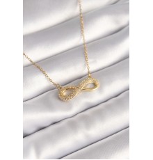 316L Çelik Gold Renk Zincir Zirkon Taşlı Sonsuzluk Model Kadın Kolye