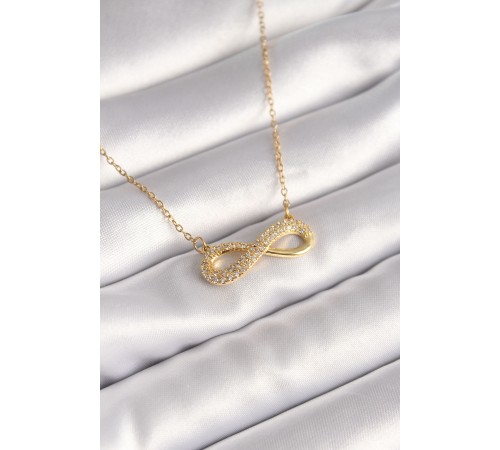 316L Çelik Gold Renk Zincir Zirkon Taşlı Sonsuzluk Model Kadın Kolye