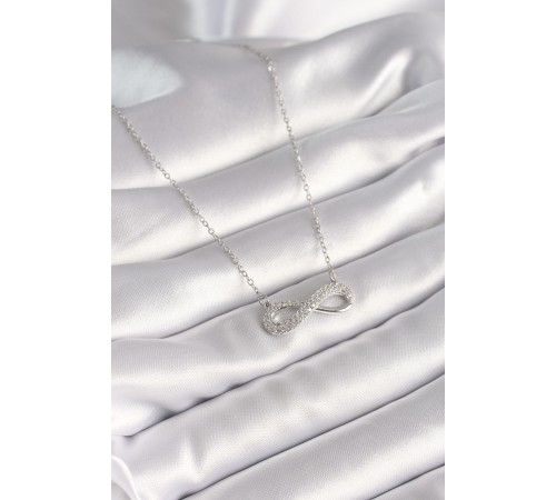 316L Çelik Gümüş Renk Zincir Zirkon Taşlı Sonsuzluk Model Kadın Kolye