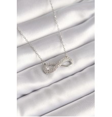 316L Çelik Gümüş Renk Zincir Zirkon Taşlı Sonsuzluk Model Kadın Kolye