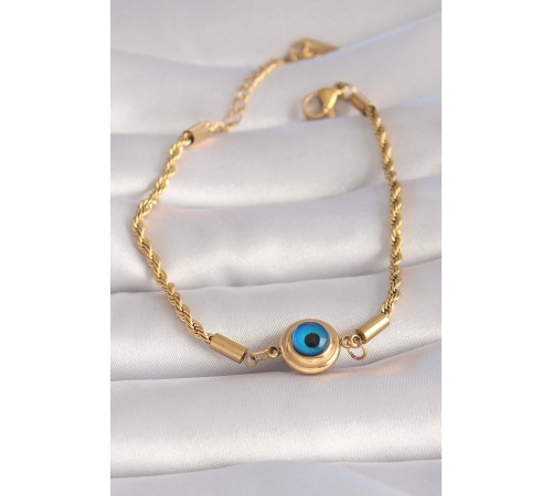 316L Çelik Gold Renk Burgu Zincir Nazar Boncuk Model Kadın Bileklik 316L Çelik Gold Renk Burgu Zincir Nazar Boncuk Model Kadın Bileklik