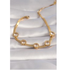 316L Çelik Gold Renk Zirkon Taşlı İtalyan Zincir Model Kadın Bileklik