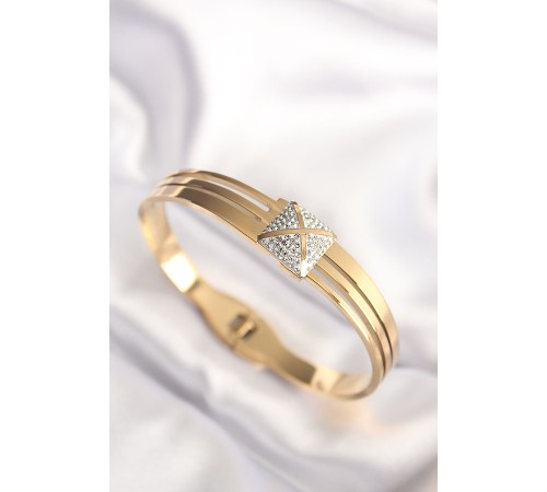 316L Çelik Zirkon Taşlı Gold Renk Kadın Kelepçe Bilezik 316L Çelik Zirkon Taşlı Gold Renk Kadın Kelepçe Bilezik
