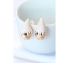 Minimal Beyaz Mineli Çift Renk Damla Küpe