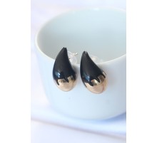 Minimal Siyah Mineli Çift Renk Damla Küpe