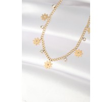 316L Çelik Taşlı Gold Renk Çoklu Çiçek Kolye