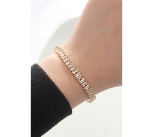 Pirinç Zirkon Taşlı Gold Renk Su Yolu Bileklik