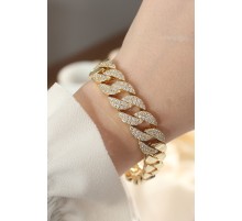 Vip Seri Pirinç Ortası Zirkon Taşlı Gold Renk Gurmet Bileklik