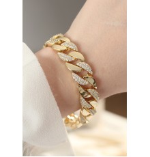 Vip Seri Pirinç Zirkon Taşlı Gold Renk Gurmet Bileklik
