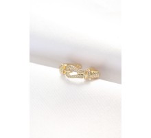 Kemer Tokası Tasarımlı Gold Renk Zirkon Taşlı Ayarlanabilir Yüzük