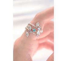 Renkli Zirkon Taşlı Silver Renk Ayarlanabilir Yüzük