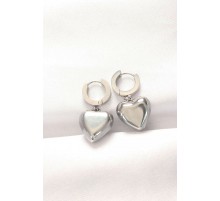 316L Çelik Gümüş Renk Bombeli Kalp Tasarımlı Küpe