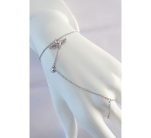 316L Çelik Gümüş Renk Pembe Zirkon Taşlı Kanatlı Kalp Model Şahmeran