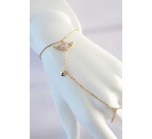 316L Çelik Gold Renk Pembe Zirkon Taşlı Kanatlı Kalp Model Şahmeran