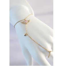 316L Çelik Gold Renk Pembe Zirkon Taşlı Kanatlı Kalp Model Şahmeran