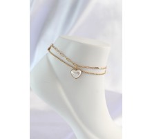 316L Çelik Gold Renk Beyaz Kalpli 2li Halhal