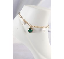 316L Çelik Gold Renk Zümrüt Taş Tasarımlı Halhal