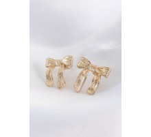 Pirinç Gold Renk Çizgi Detay Fiyonk Küpe