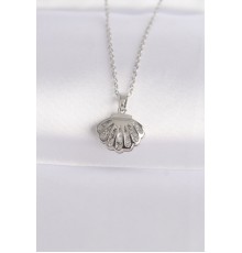 316L Çelik Zincir Gümüş Renk Zirkon Taşlı İnci Detay İstiridye Kolye