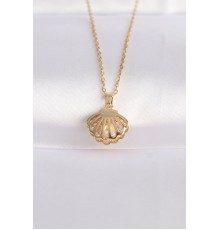 316L Çelik Zincir Altın Renk Zirkon Taşlı İnci Detay İstiridye Kolye