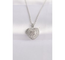 316L Çelik Zincir Gümüş Renk Zirkon Taşlı Kalp Kolye